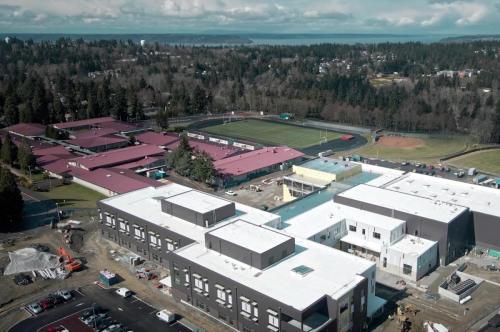 Drone shot of Thomas Jefferson High School